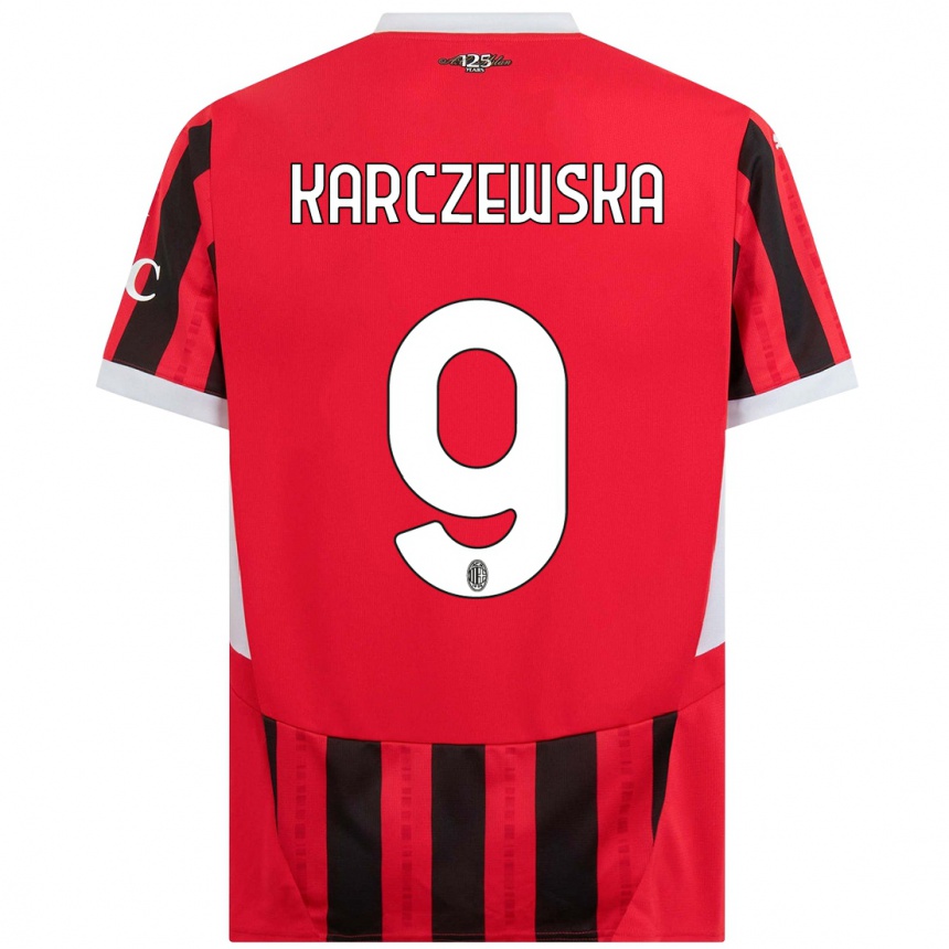 Niño Fútbol Camiseta Nikola Karczewska #9 Rojo Negro 1ª Equipación 2024/25 Perú