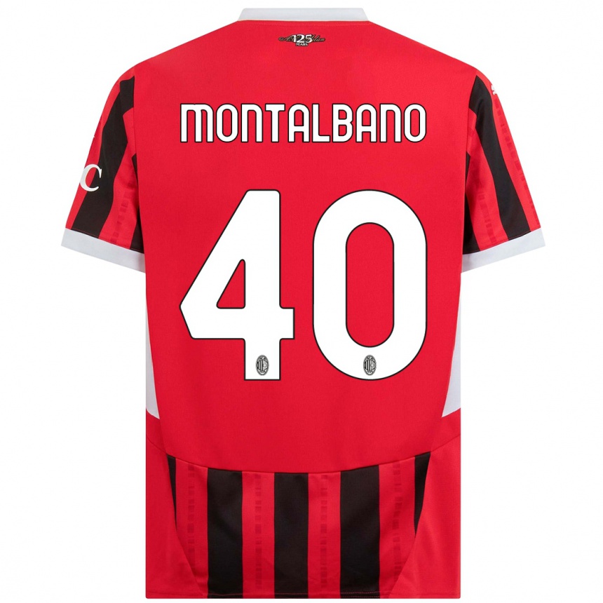 Niño Fútbol Camiseta Nicolo Montalbano #40 Rojo Negro 1ª Equipación 2024/25 Perú