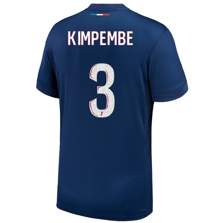 Niño Fútbol Camiseta Presnel Kimpembe #3 Azul Marino Blanco 1ª Equipación 2024/25 Perú