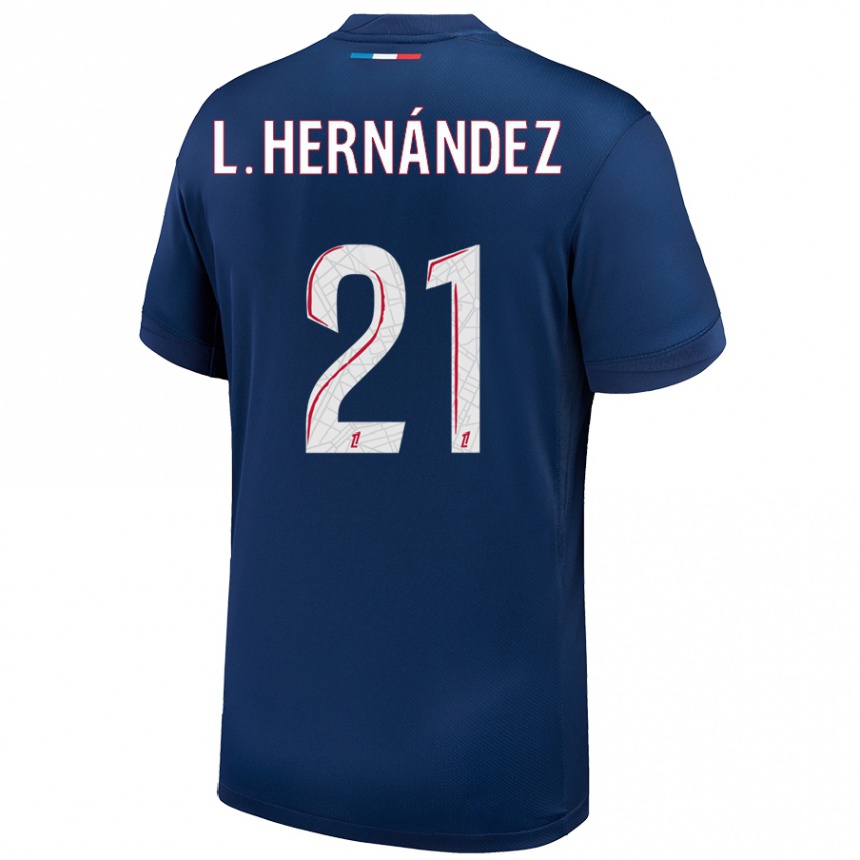 Niño Fútbol Camiseta Lucas Hernández #21 Azul Marino Blanco 1ª Equipación 2024/25 Perú