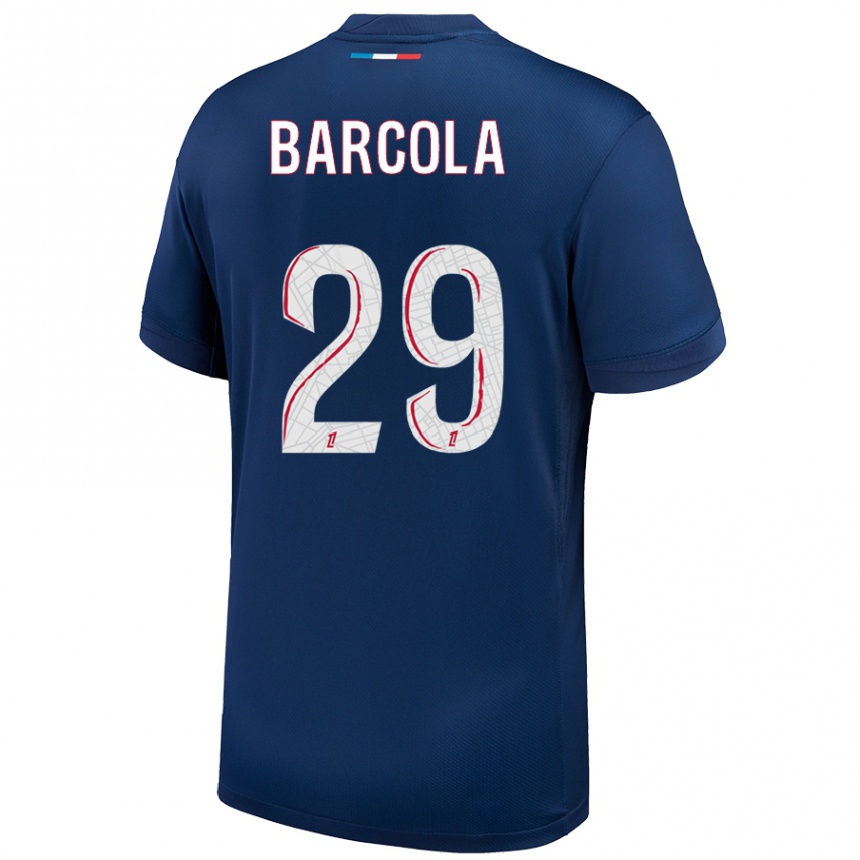 Niño Fútbol Camiseta Bradley Barcola #29 Azul Marino Blanco 1ª Equipación 2024/25 Perú