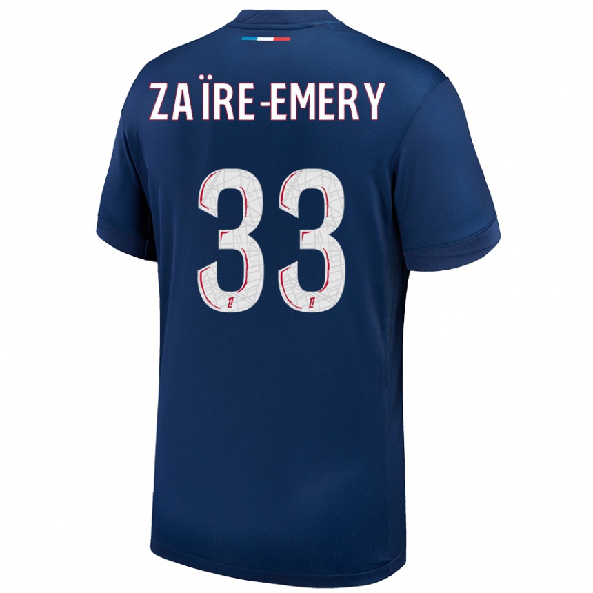 Niño Fútbol Camiseta Warren Zaire Emery #33 Azul Marino Blanco 1ª Equipación 2024/25 Perú