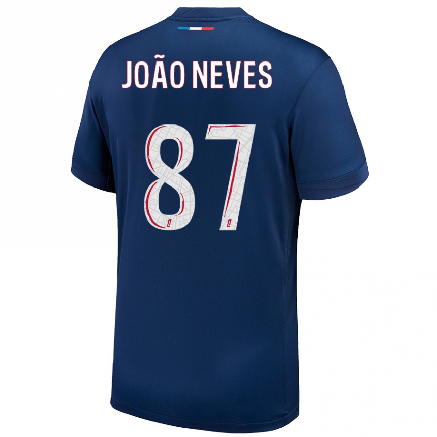 Niño Fútbol Camiseta João Neves #87 Azul Marino Blanco 1ª Equipación 2024/25 Perú