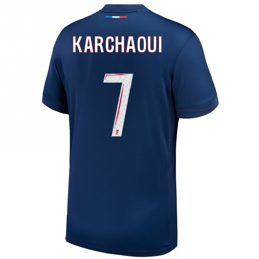 Niño Fútbol Camiseta Sakina Karchaoui #7 Azul Marino Blanco 1ª Equipación 2024/25 Perú