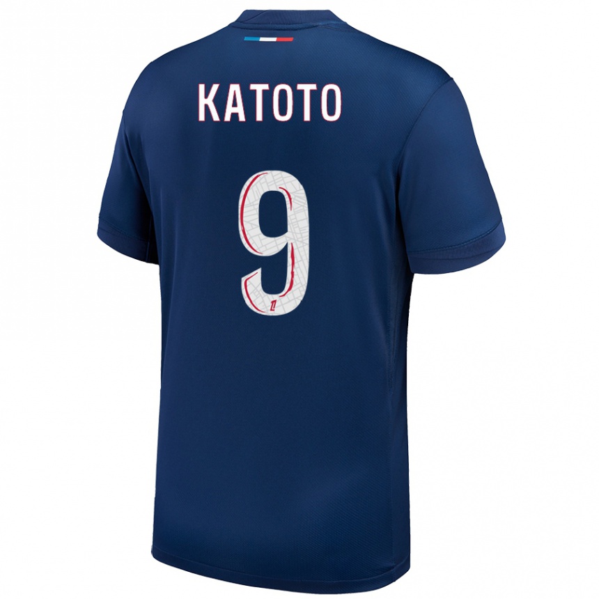 Niño Fútbol Camiseta Marie-Antoinette Katoto #9 Azul Marino Blanco 1ª Equipación 2024/25 Perú