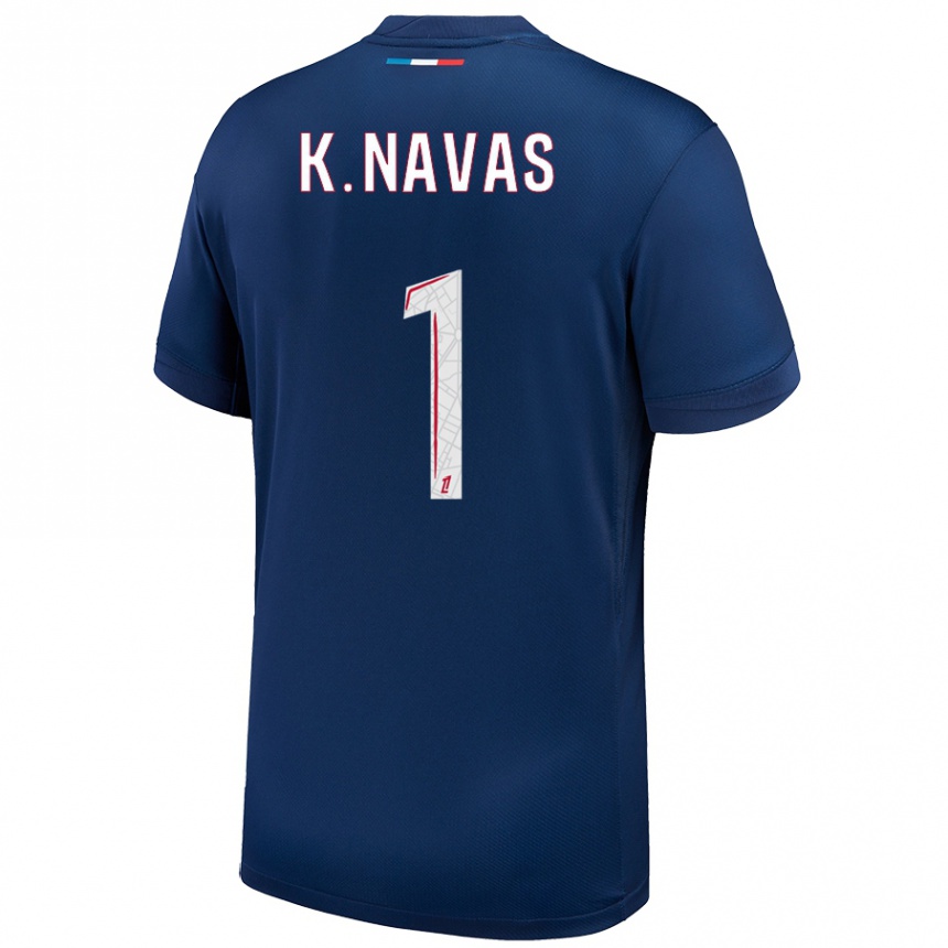 Niño Fútbol Camiseta Keylor Navas #1 Azul Marino Blanco 1ª Equipación 2024/25 Perú