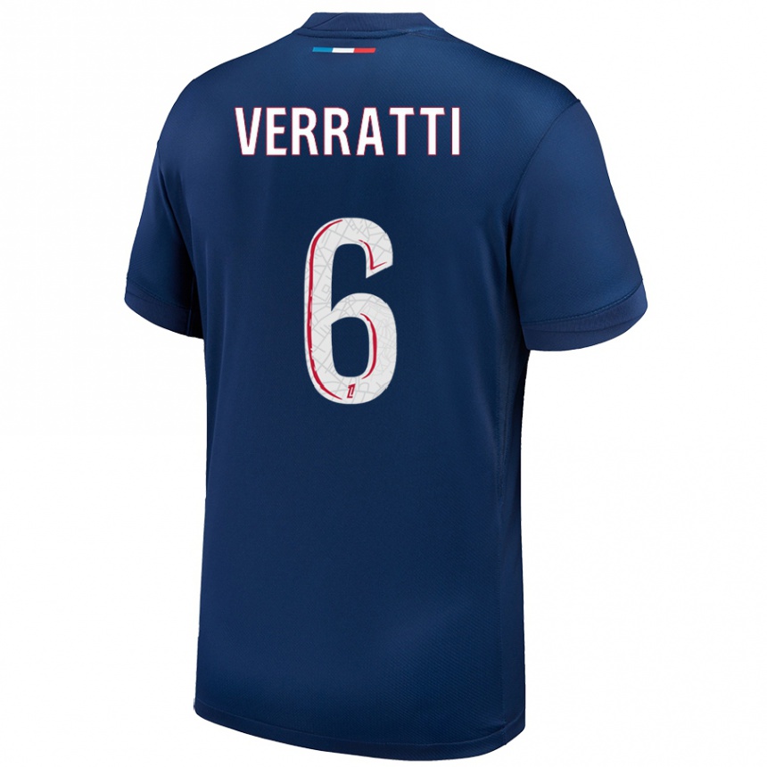 Niño Fútbol Camiseta Marco Verratti #6 Azul Marino Blanco 1ª Equipación 2024/25 Perú