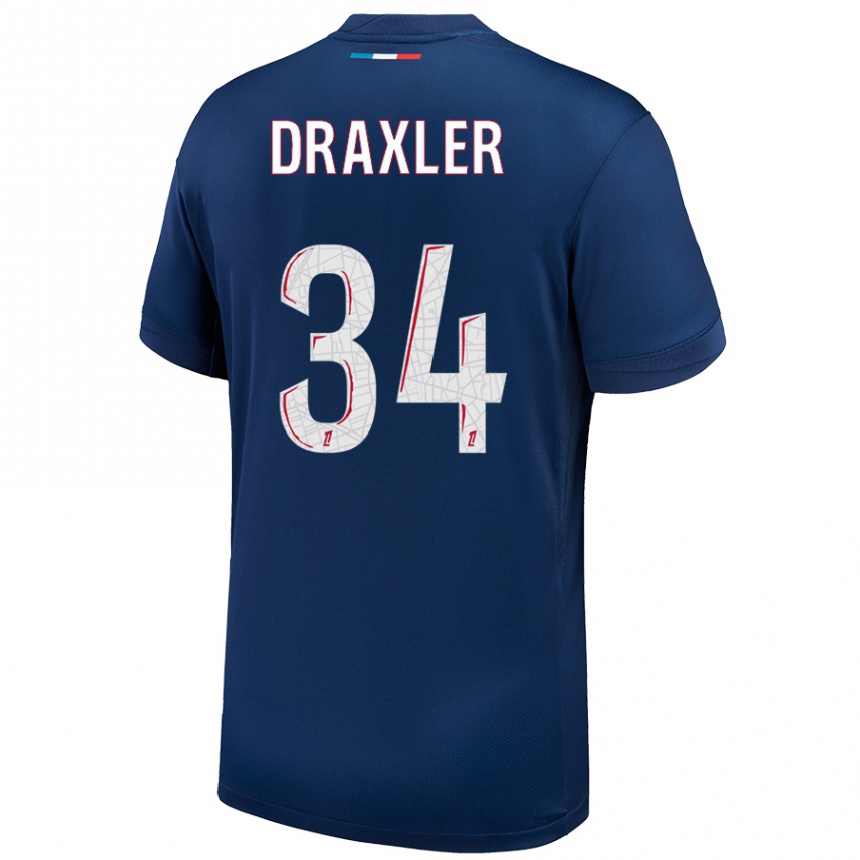 Niño Fútbol Camiseta Julian Draxler #34 Azul Marino Blanco 1ª Equipación 2024/25 Perú