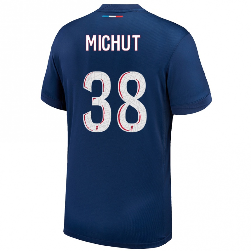 Niño Fútbol Camiseta Edouard Michut #38 Azul Marino Blanco 1ª Equipación 2024/25 Perú