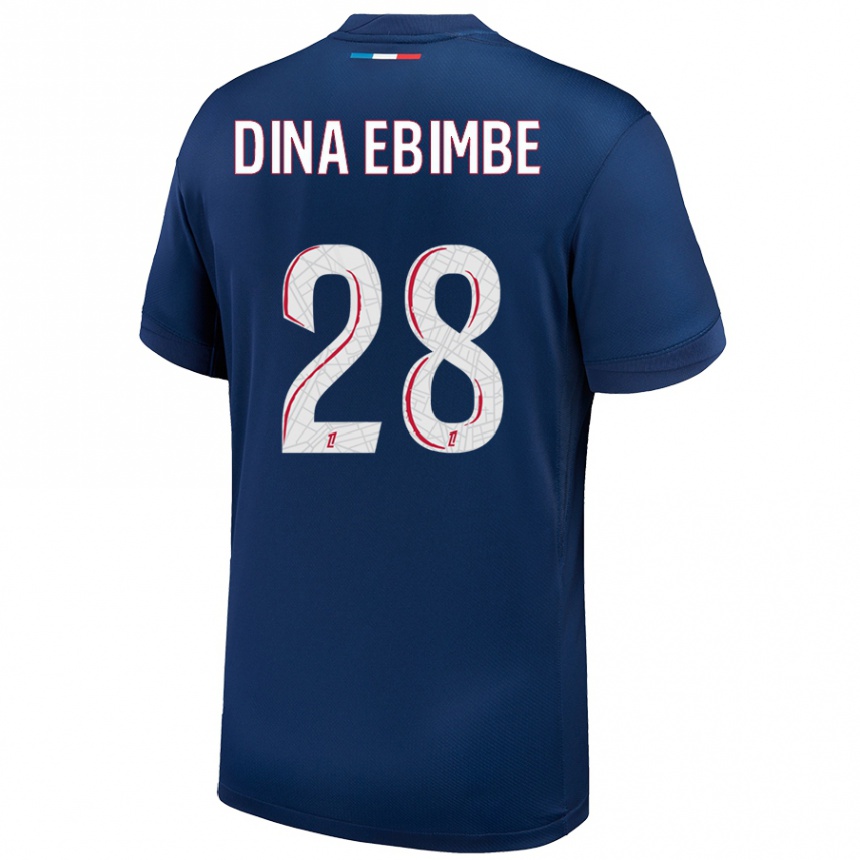 Niño Fútbol Camiseta Eric Junior Dina Ebimbe #28 Azul Marino Blanco 1ª Equipación 2024/25 Perú