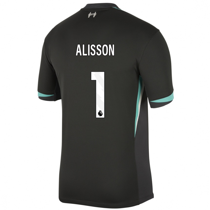 Niño Fútbol Camiseta Alisson #1 Negro Antracita Blanco 2ª Equipación 2024/25 Perú