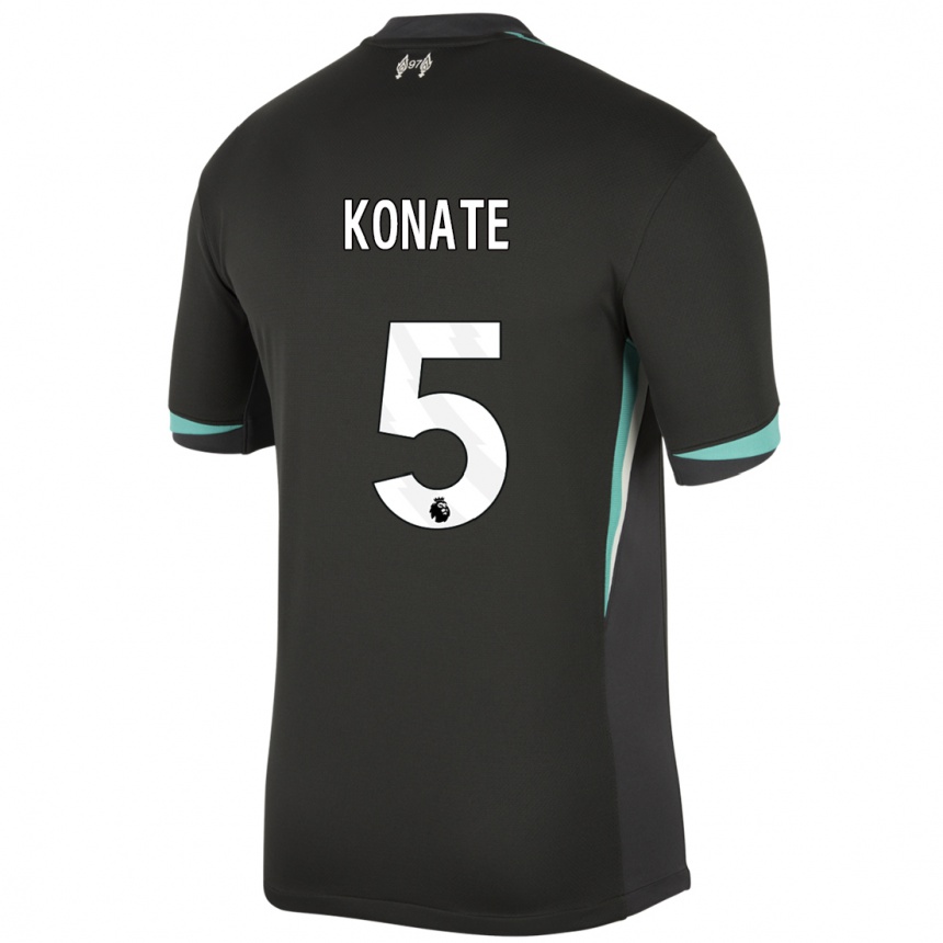 Niño Fútbol Camiseta Ibrahima Konate #5 Negro Antracita Blanco 2ª Equipación 2024/25 Perú