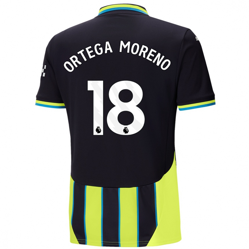 Niño Fútbol Camiseta Stefan Ortega Moreno #18 Azul Amarillo 2ª Equipación 2024/25 Perú