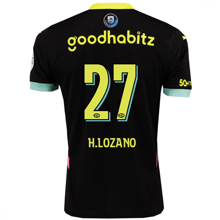 Niño Fútbol Camiseta Hirving Lozano #27 Negro Amarillo 2ª Equipación 2024/25 Perú