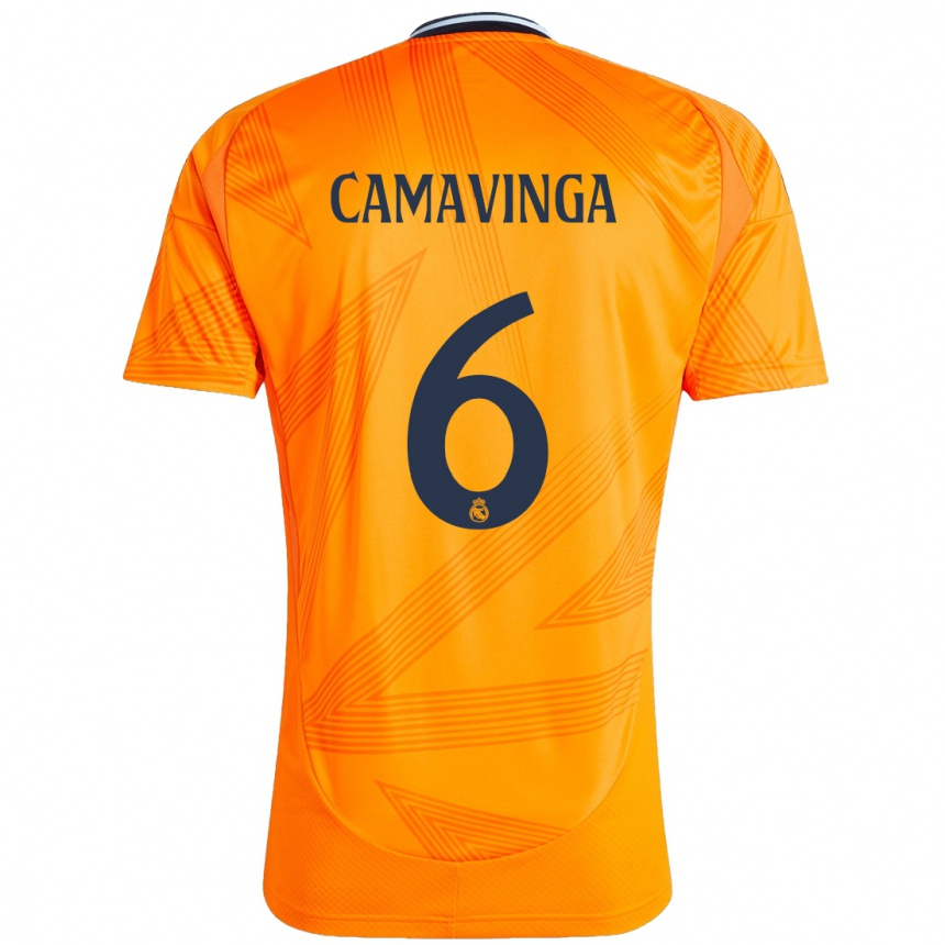 Niño Fútbol Camiseta Eduardo Camavinga #6 Naranja 2ª Equipación 2024/25 Perú