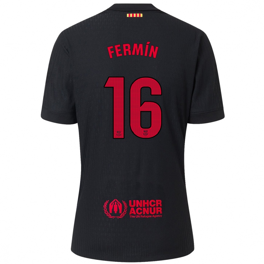 Niño Fútbol Camiseta Fermin Lopez #16 Negro Rojo 2ª Equipación 2024/25 Perú