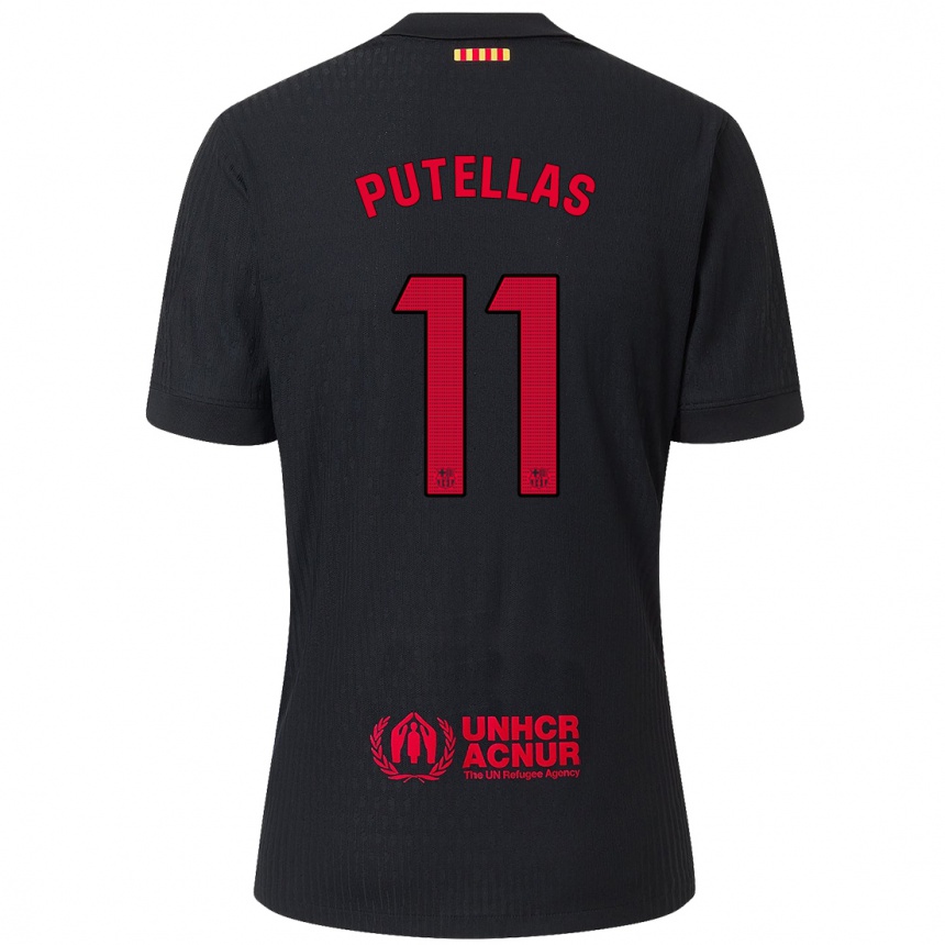 Niño Fútbol Camiseta Alexia Putellas #11 Negro Rojo 2ª Equipación 2024/25 Perú