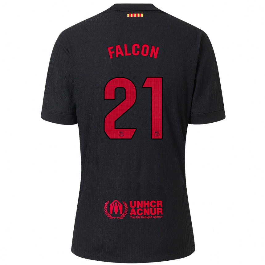 Niño Fútbol Camiseta Andrea Falcon #21 Negro Rojo 2ª Equipación 2024/25 Perú