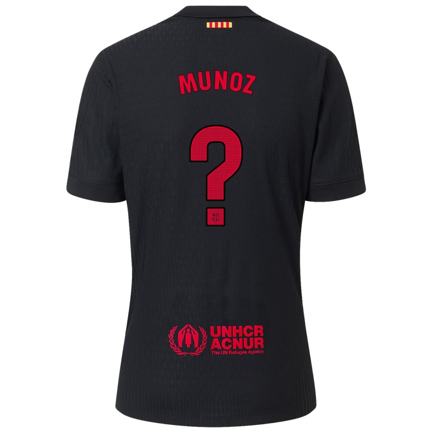 Niño Fútbol Camiseta Pol Munoz #0 Negro Rojo 2ª Equipación 2024/25 Perú