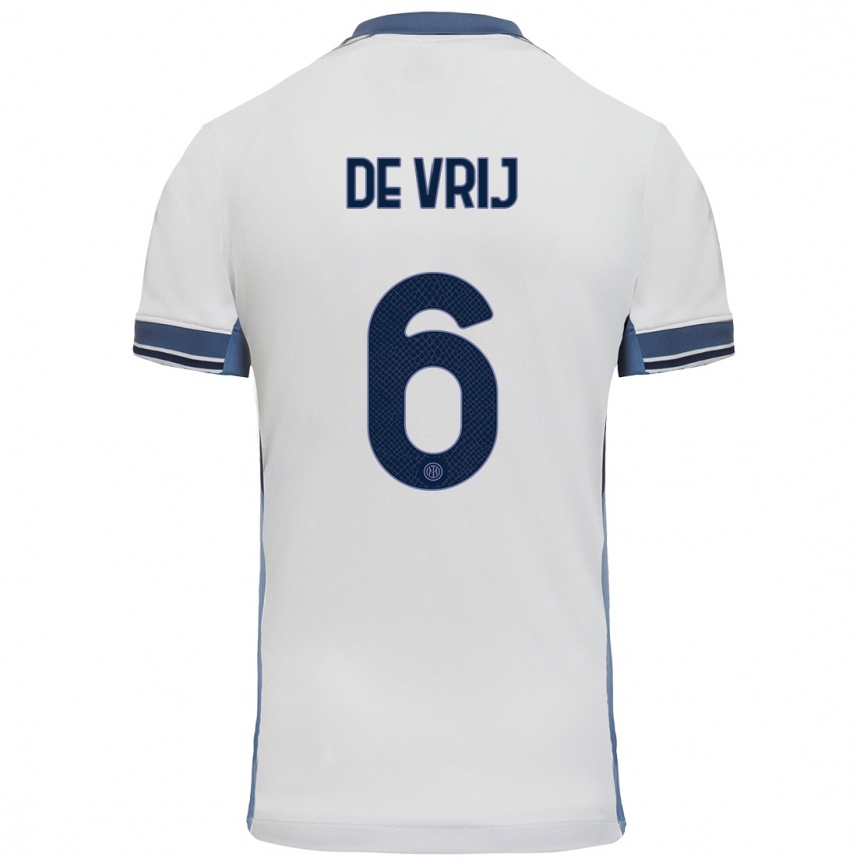 Niño Fútbol Camiseta Stefan De Vrij #6 Blanco Gris 2ª Equipación 2024/25 Perú