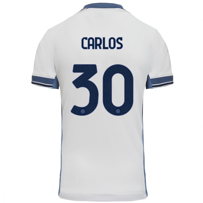 Niño Fútbol Camiseta Carlos Augusto #30 Blanco Gris 2ª Equipación 2024/25 Perú