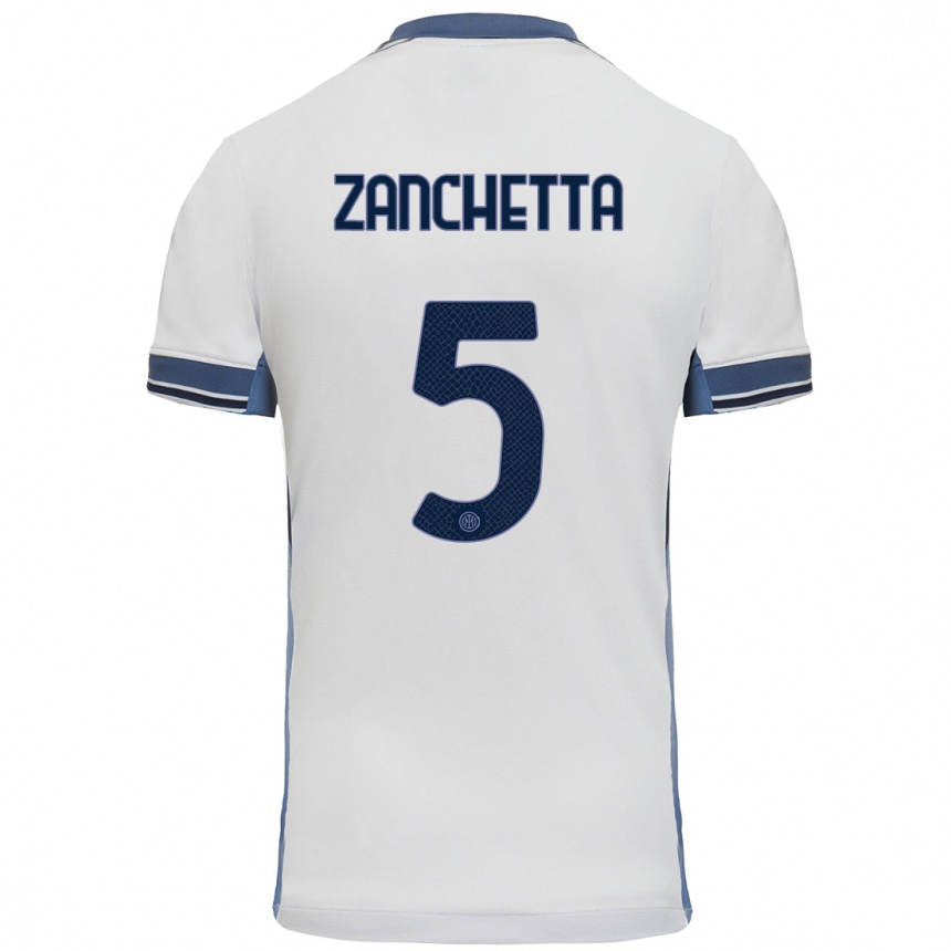 Niño Fútbol Camiseta Mattia Zanchetta #5 Blanco Gris 2ª Equipación 2024/25 Perú