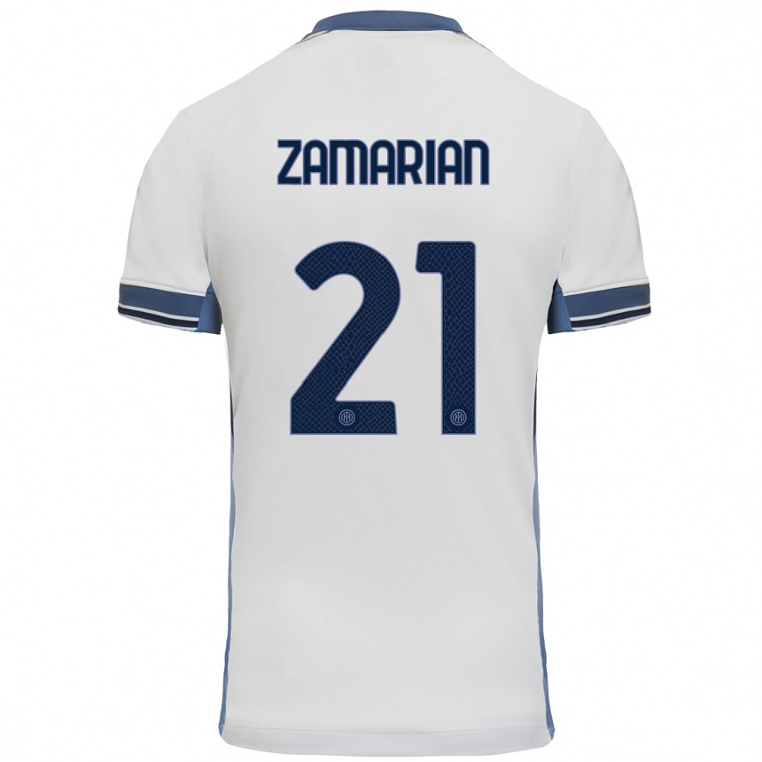 Niño Fútbol Camiseta Matteo Zamarian #21 Blanco Gris 2ª Equipación 2024/25 Perú