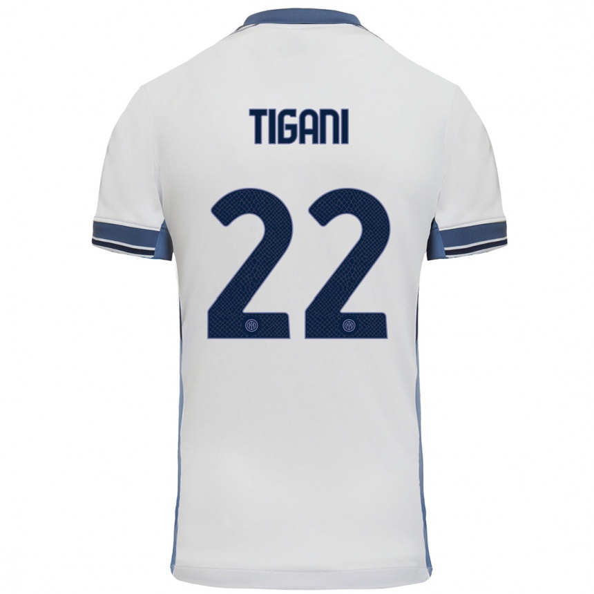 Niño Fútbol Camiseta Edoardo Tigani #22 Blanco Gris 2ª Equipación 2024/25 Perú