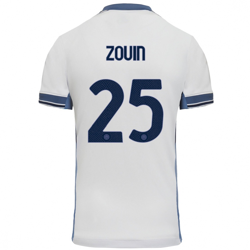 Niño Fútbol Camiseta Aymen Zouin #25 Blanco Gris 2ª Equipación 2024/25 Perú