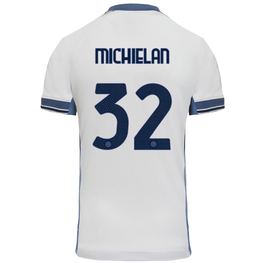 Niño Fútbol Camiseta Mattia Michielan #32 Blanco Gris 2ª Equipación 2024/25 Perú