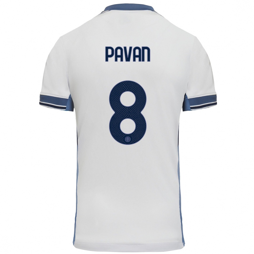 Niño Fútbol Camiseta Matilde Pavan #8 Blanco Gris 2ª Equipación 2024/25 Perú