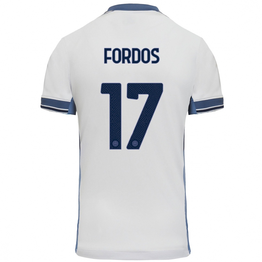 Niño Fútbol Camiseta Beatrix Fördős #17 Blanco Gris 2ª Equipación 2024/25 Perú