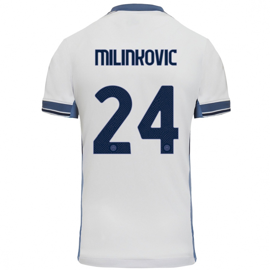 Niño Fútbol Camiseta Marija Milinković #24 Blanco Gris 2ª Equipación 2024/25 Perú