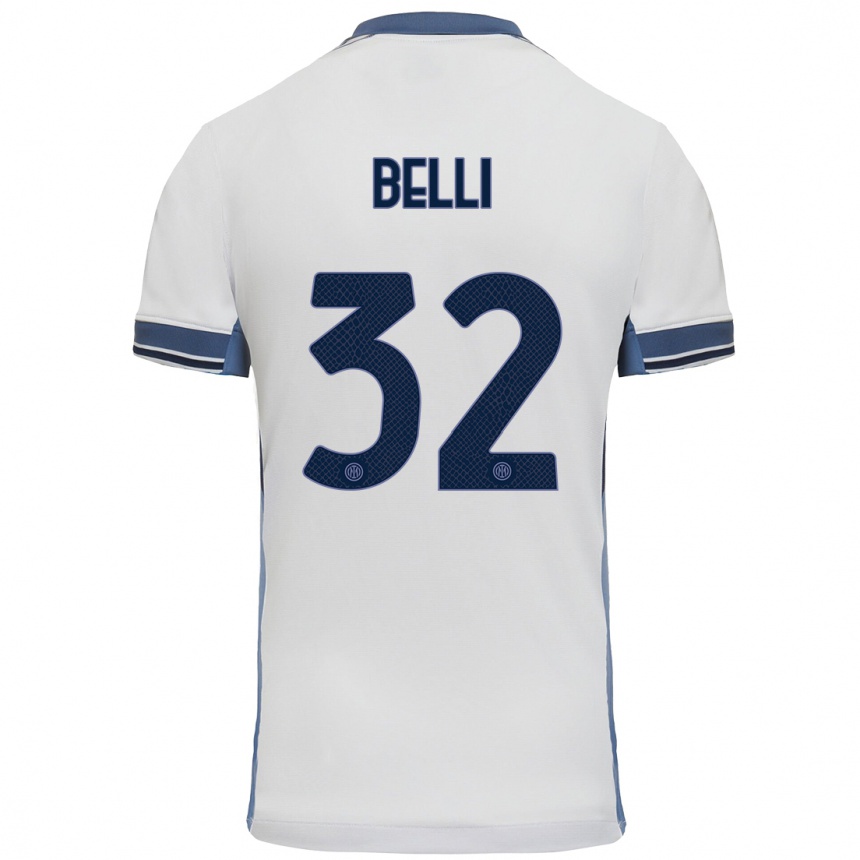 Niño Fútbol Camiseta Elena Belli #32 Blanco Gris 2ª Equipación 2024/25 Perú