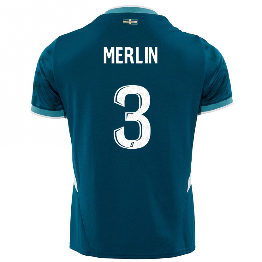 Niño Fútbol Camiseta Quentin Merlin #3 Azul Turquesa 2ª Equipación 2024/25 Perú