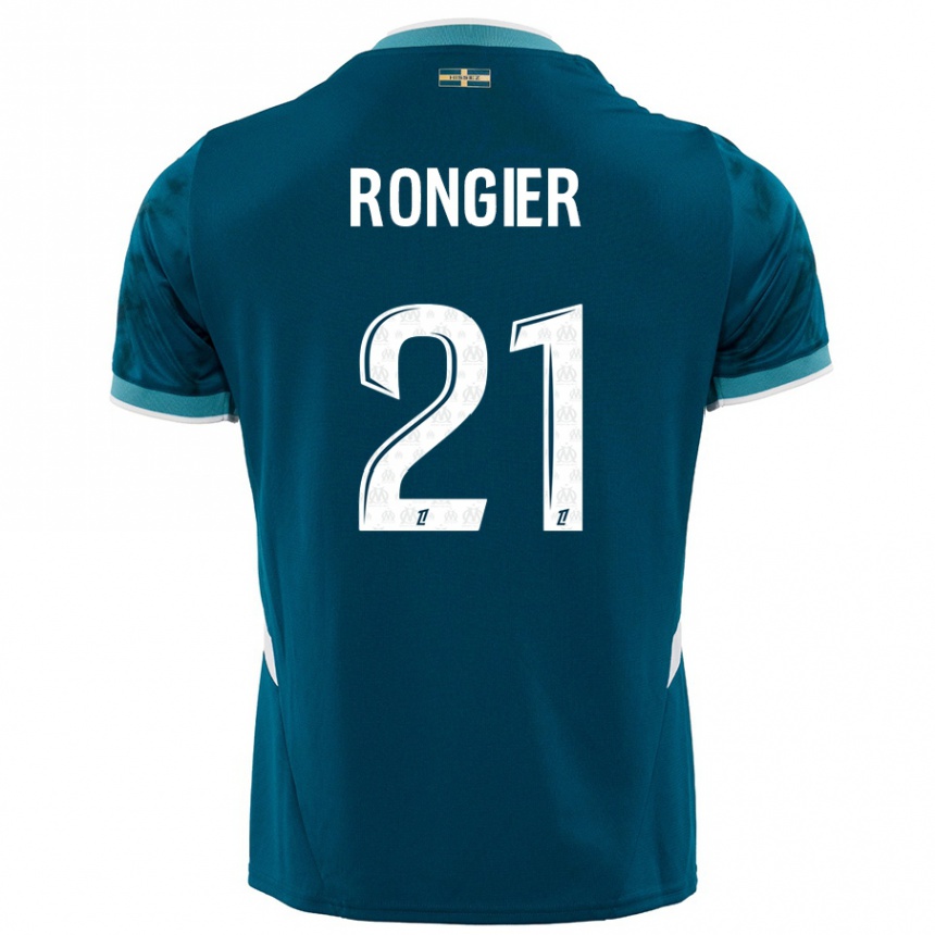 Niño Fútbol Camiseta Valentin Rongier #21 Azul Turquesa 2ª Equipación 2024/25 Perú