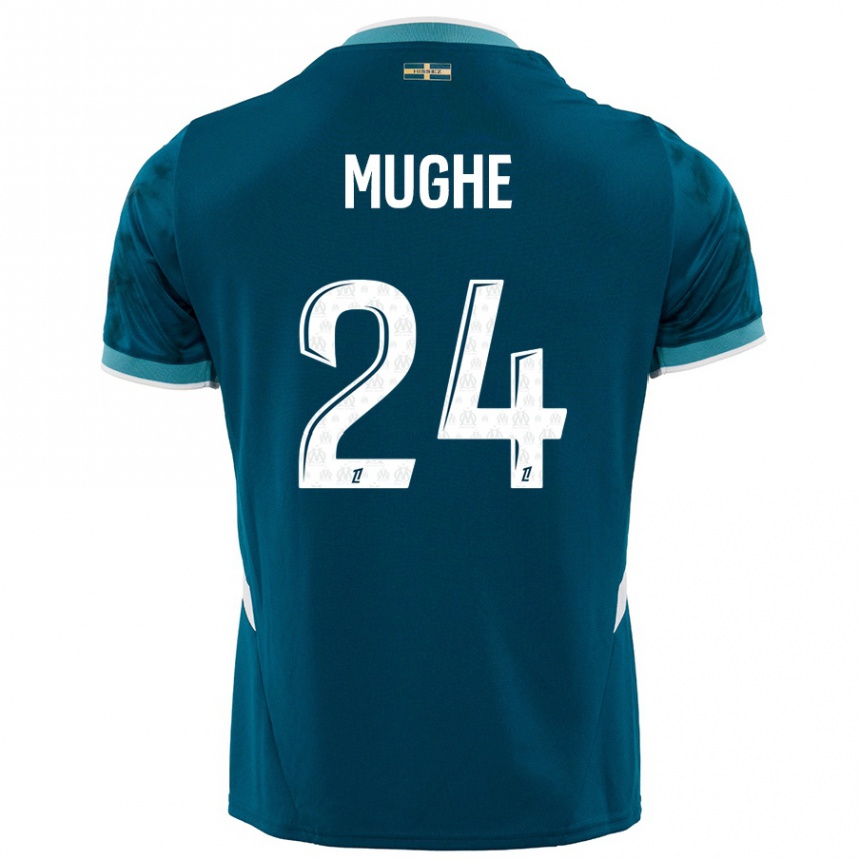 Niño Fútbol Camiseta François Mughe #24 Azul Turquesa 2ª Equipación 2024/25 Perú