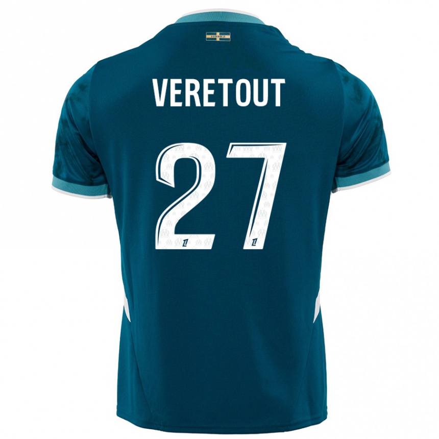 Niño Fútbol Camiseta Jordan Veretout #27 Azul Turquesa 2ª Equipación 2024/25 Perú