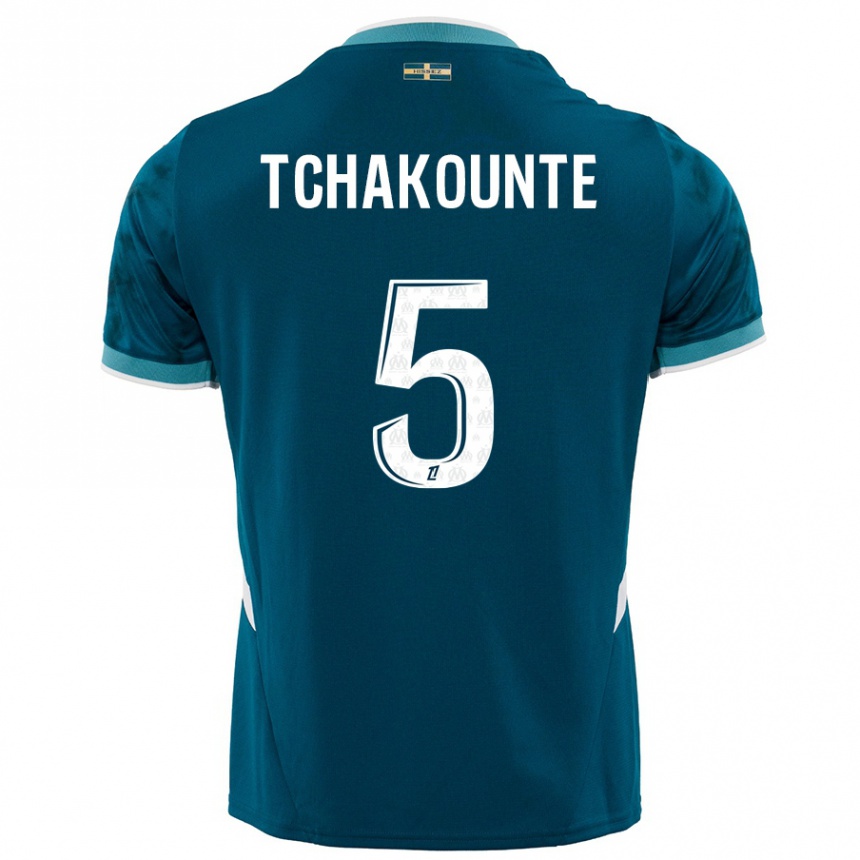 Niño Fútbol Camiseta Annaëlle Tchakounté #5 Azul Turquesa 2ª Equipación 2024/25 Perú