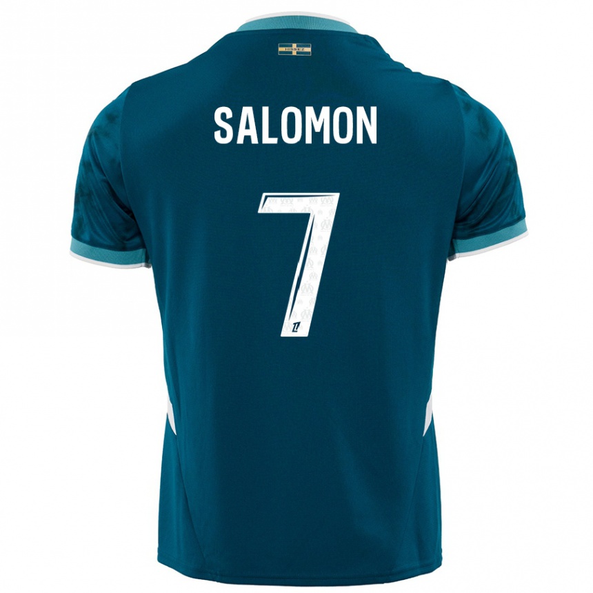 Niño Fútbol Camiseta Maëva Salomon #7 Azul Turquesa 2ª Equipación 2024/25 Perú