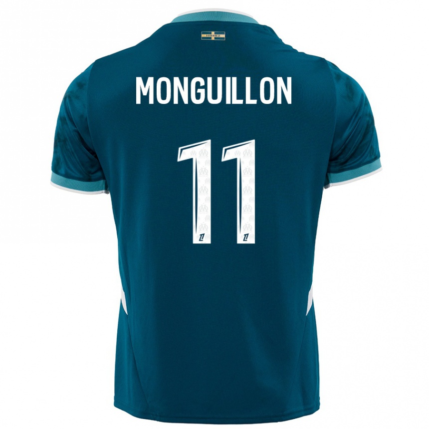 Niño Fútbol Camiseta Coralie Monguillon #11 Azul Turquesa 2ª Equipación 2024/25 Perú