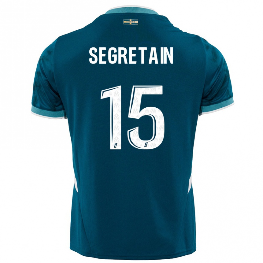 Niño Fútbol Camiseta Julie Ségrétain #15 Azul Turquesa 2ª Equipación 2024/25 Perú