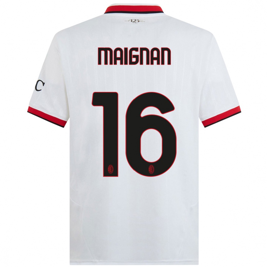 Niño Fútbol Camiseta Mike Maignan #16 Blanco Negro Rojo 2ª Equipación 2024/25 Perú