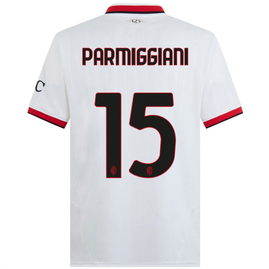 Niño Fútbol Camiseta Pietro Parmiggiani #15 Blanco Negro Rojo 2ª Equipación 2024/25 Perú