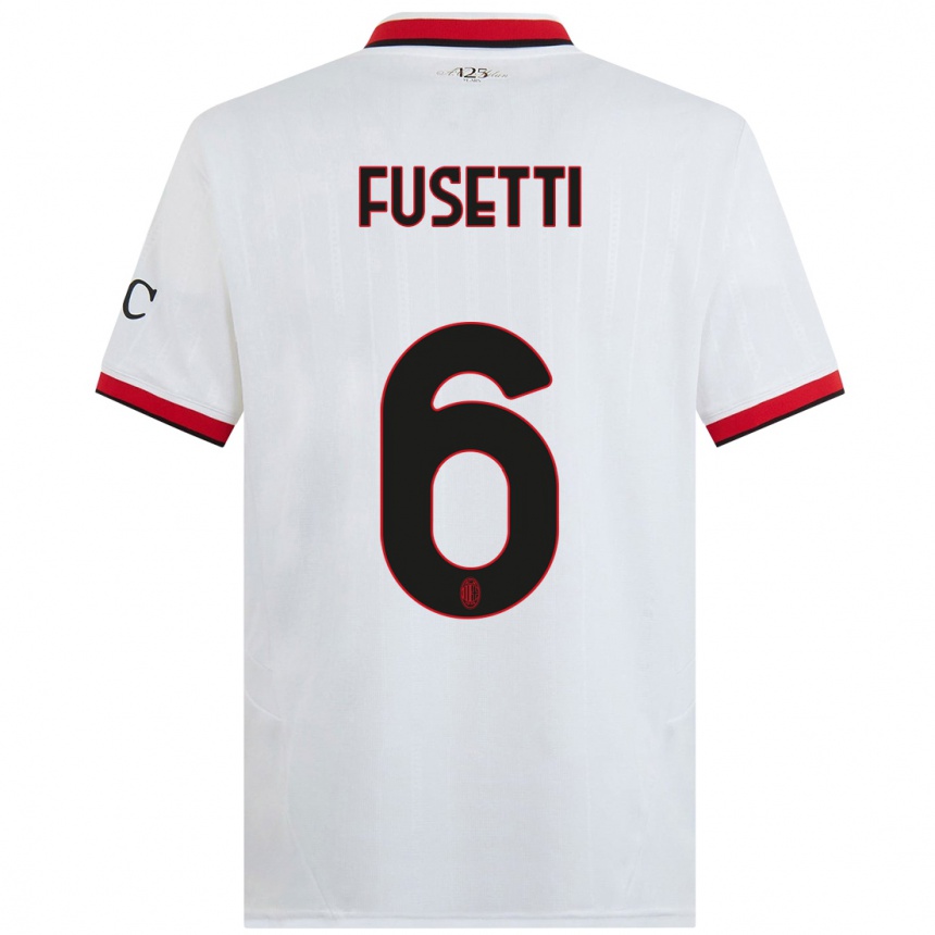 Niño Fútbol Camiseta Laura Fusetti #6 Blanco Negro Rojo 2ª Equipación 2024/25 Perú