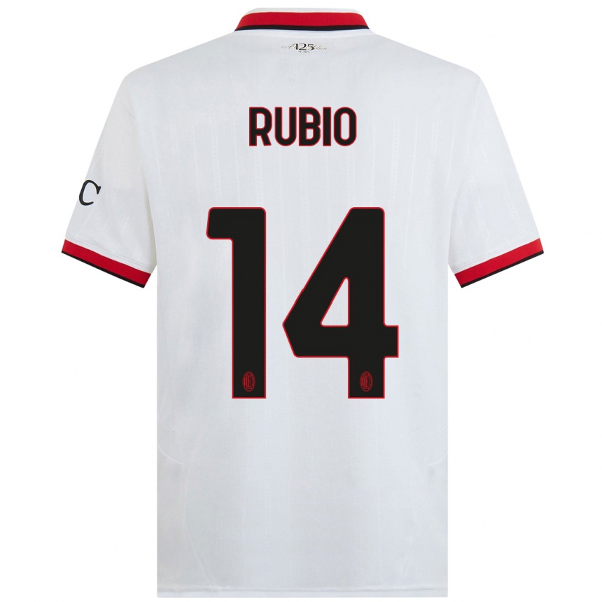 Niño Fútbol Camiseta Silvia Rubio #14 Blanco Negro Rojo 2ª Equipación 2024/25 Perú