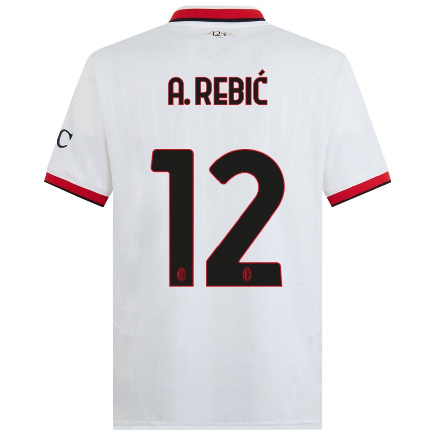 Niño Fútbol Camiseta Ante Rebic #12 Blanco Negro Rojo 2ª Equipación 2024/25 Perú