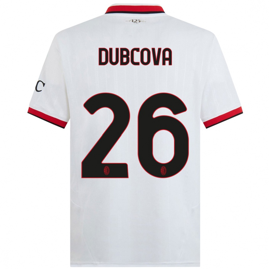 Niño Fútbol Camiseta Michaela Dubcova #26 Blanco Negro Rojo 2ª Equipación 2024/25 Perú