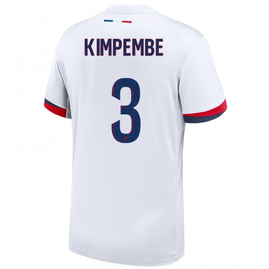 Niño Fútbol Camiseta Presnel Kimpembe #3 Blanco Azul Rojo 2ª Equipación 2024/25 Perú