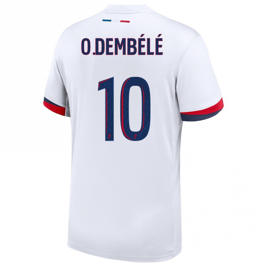 Niño Fútbol Camiseta Ousmane Dembélé #10 Blanco Azul Rojo 2ª Equipación 2024/25 Perú